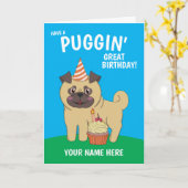 Pug Dog Kawaii Birthday Kaart (Gele Bloem)