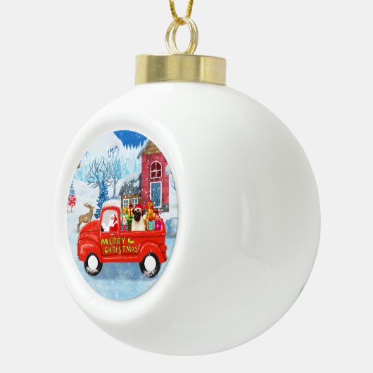 Pug Dog kerstbezorging vrachtwagen sneeuw Keramische Bal Ornament (Rechts)
