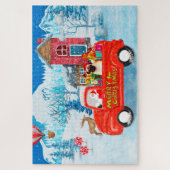 Pug Dog kerstbezorging vrachtwagen sneeuw Legpuzzel (Verticaal)