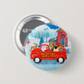 Pug Dog kerstbezorging vrachtwagen sneeuw Ronde Button 5,7 Cm (Voorkant /achterkant)