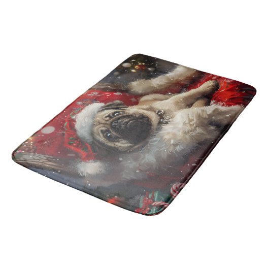 Pug Dog Kerstfeest Badmat (Gekanteld)