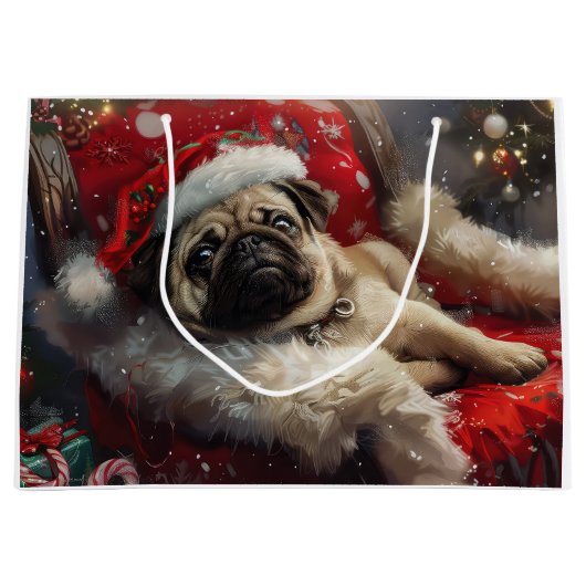 Pug Dog Kerstfeest Groot Cadeauzakje (Voorkant)