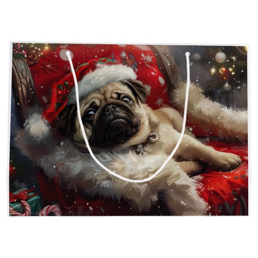Pug Dog Kerstfeest Groot Cadeauzakje (Achterkant)