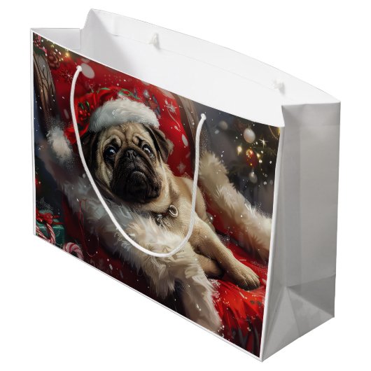 Pug Dog Kerstfeest Groot Cadeauzakje (Achterkant Gekanteld)