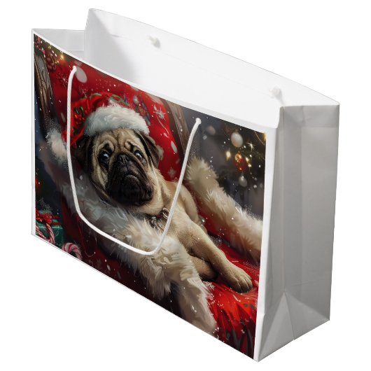 Pug Dog Kerstfeest Groot Cadeauzakje (Voorkant Gekanteld)