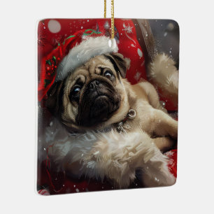 Pug Dog Kerstfeest Keramisch Ornament