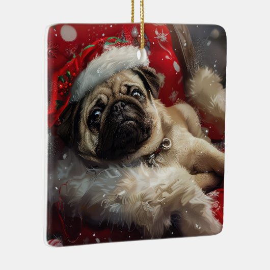 Pug Dog Kerstfeest Keramisch Ornament (Rechts)