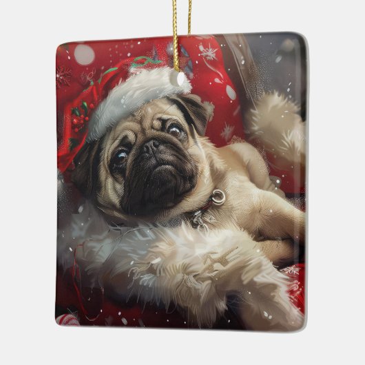 Pug Dog Kerstfeest Keramisch Ornament (Links)