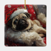 Pug Dog Kerstfeest Keramisch Ornament (Achterkant)