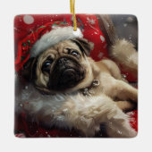 Pug Dog Kerstfeest Keramisch Ornament (Voorkant)