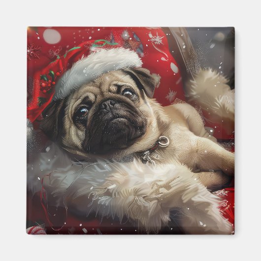 Pug Dog Kerstfeest Magneet (Voorkant)