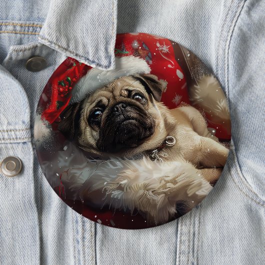 Pug Dog Kerstfeest Ronde Button 6,0 Cm (In situ)