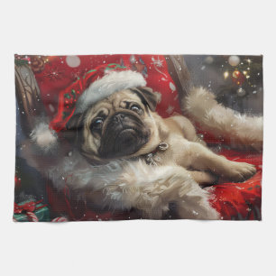 Pug Dog Kerstfeest Theedoek