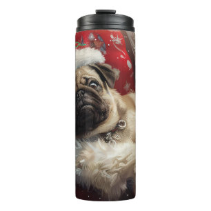 Pug Dog Kerstfeest Thermosbeker