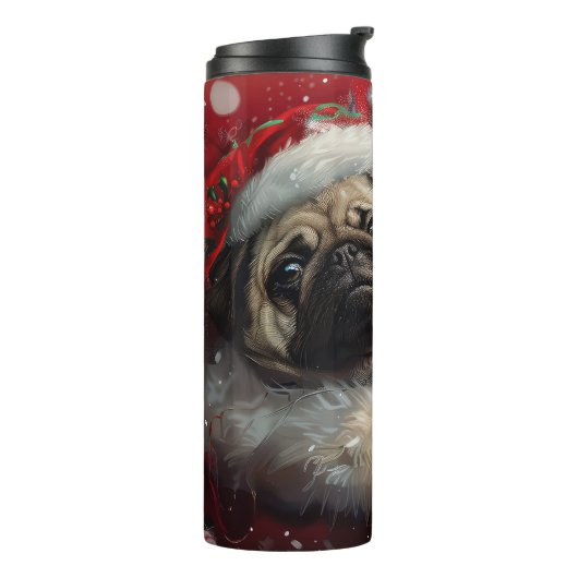 Pug Dog Kerstfeest Thermosbeker (Gedraaid links)