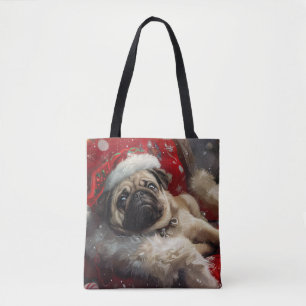 Pug Dog Kerstfeest Tote Bag