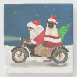 Pug Dog kerstkerstkerstman Stenen Onderzetter