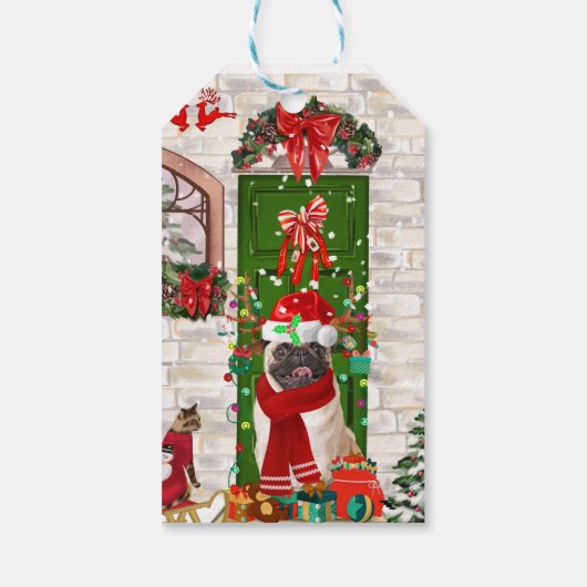 Pug Dog Kerstmis Cadeaulabel (Achterkant)