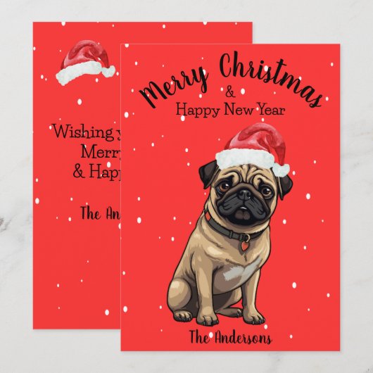 Pug Dog Kerstmis Feestdagenkaart (Voorkant / Achterkant)