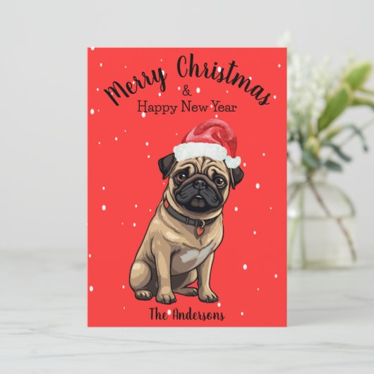 Pug Dog Kerstmis Feestdagenkaart (Staand voorkant)