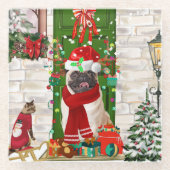 Pug Dog Kerstmis Glazen Onderzetter (Voorkant)