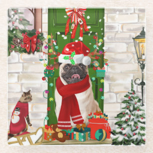 Pug Dog Kerstmis Glazen Onderzetter