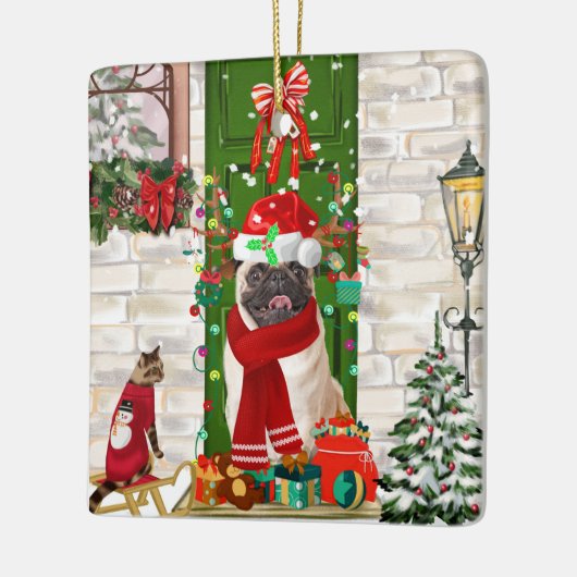 Pug Dog Kerstmis Keramisch Ornament (Links)