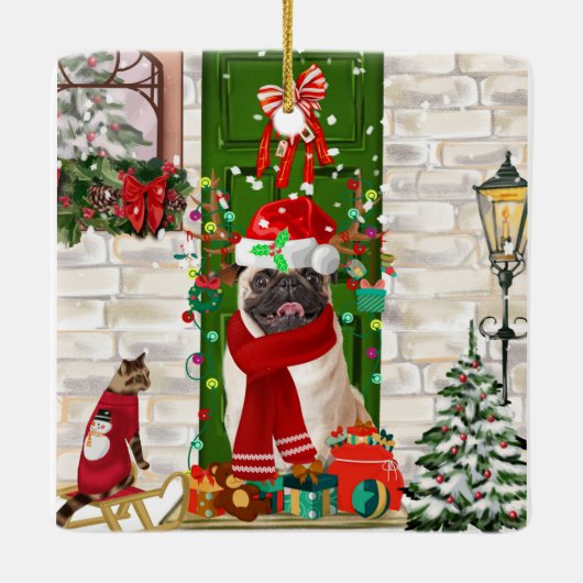 Pug Dog Kerstmis Keramisch Ornament (Achterkant)
