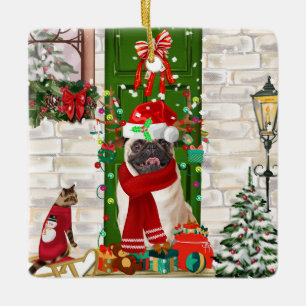Pug Dog Kerstmis Keramisch Ornament