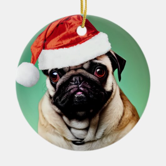 Pug Dog Kerstmis Keramisch Ornament (Voorkant)