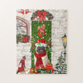 Pug Dog Kerstmis Legpuzzel (Verticaal)