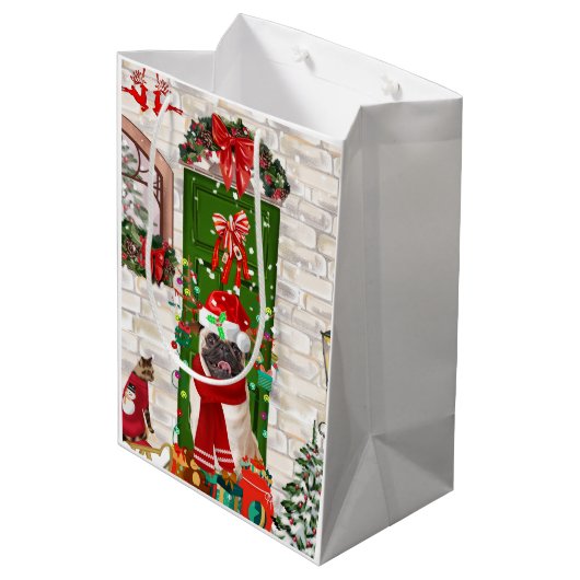 Pug Dog Kerstmis Medium Cadeauzakje (Achterkant Gekanteld)
