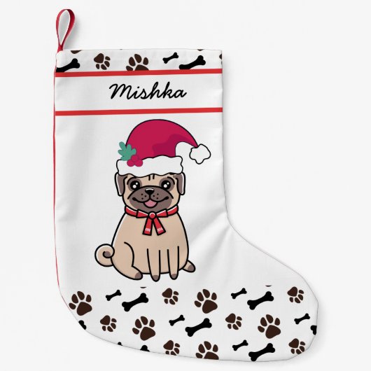 Pug Dog Kerstmis met aangepaste naam van de hond Kleine Kerstsok (Voorkant)