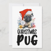 Pug Dog Kerstmis met Santa Hat Feestdagenkaart (Voorkant)