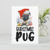 Pug Dog Kerstmis met Santa Hat Feestdagenkaart (Staand voorkant)