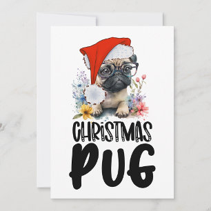 Pug Dog Kerstmis met Santa Hat Feestdagenkaart