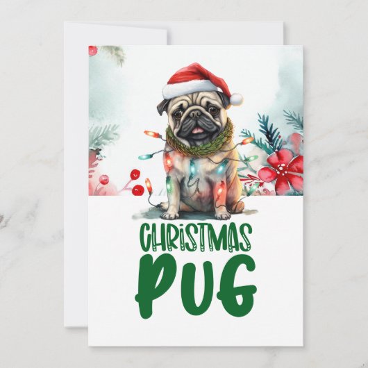 Pug Dog Kerstmis met Santa Hat Feestdagenkaart (Voorkant)