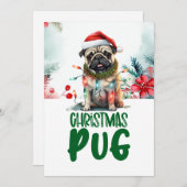 Pug Dog Kerstmis met Santa Hat Feestdagenkaart (Voorkant / Achterkant)