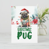 Pug Dog Kerstmis met Santa Hat Feestdagenkaart (Staand voorkant)