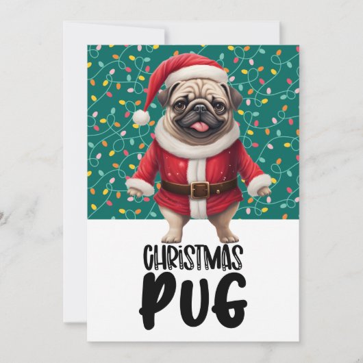 Pug Dog Kerstmis met Santa Hat Feestdagenkaart (Voorkant)