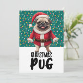 Pug Dog Kerstmis met Santa Hat Feestdagenkaart (Staand voorkant)