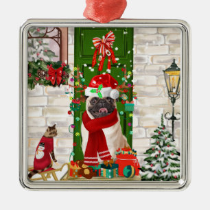 Pug Dog Kerstmis Metalen Ornament