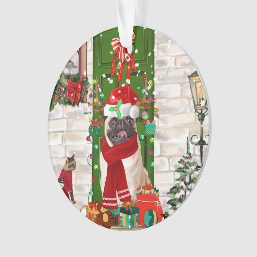 Pug Dog Kerstmis Ornament (voorkant)