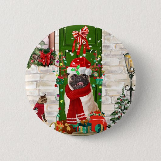 Pug Dog Kerstmis Ronde Button 5,7 Cm (Voorkant)