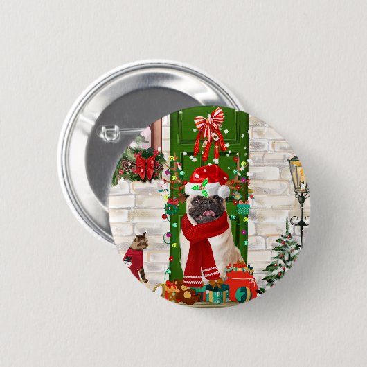 Pug Dog Kerstmis Ronde Button 5,7 Cm (Voorkant /achterkant)