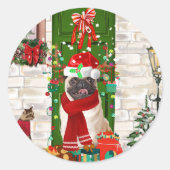 Pug Dog Kerstmis Ronde Sticker (Voorkant)