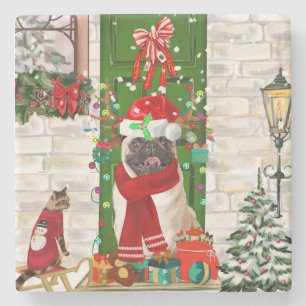 Pug Dog Kerstmis Stenen Onderzetter