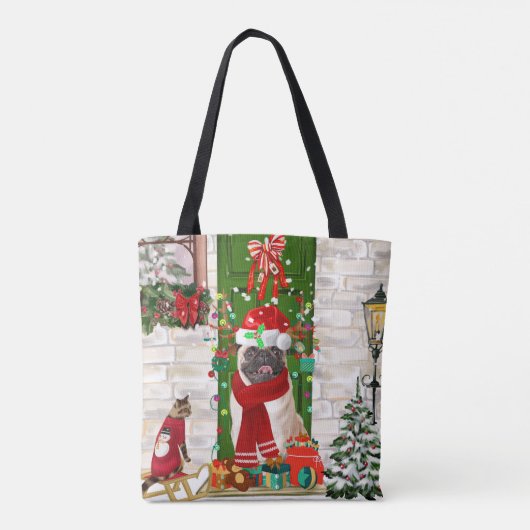 Pug Dog Kerstmis Tote Bag (Achterkant)