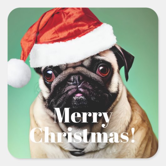 Pug Dog Kerstmis Vierkante Sticker (Voorkant)