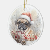 Pug Dog Kerstmis Wachten op Santa Dog Waterverf Keramisch Ornament (Links)